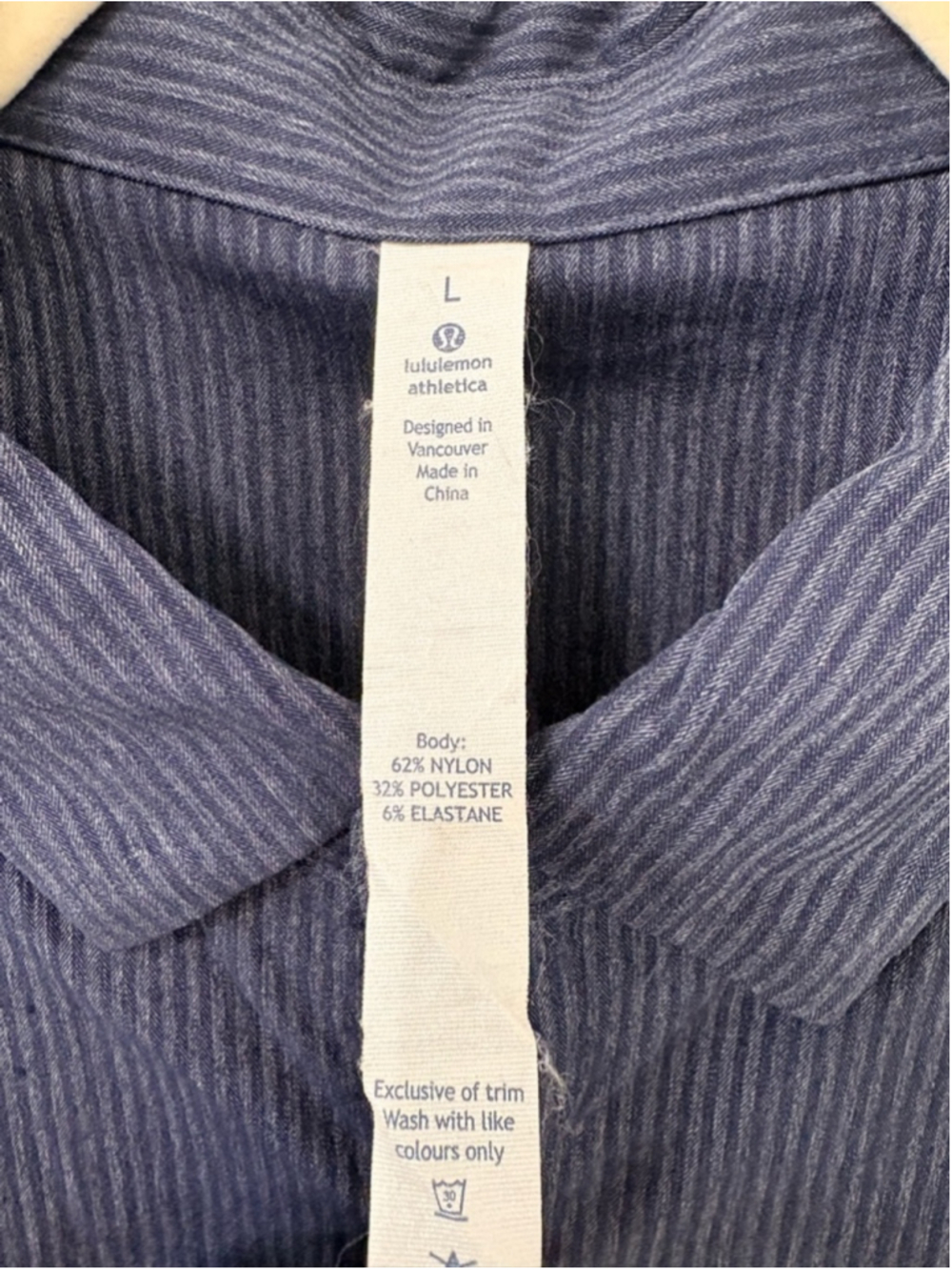 Lululemon Bonded Voyage LS Button Down Shirt Sz L Heathered Deep Navy EUC - Picture 4 of 7
